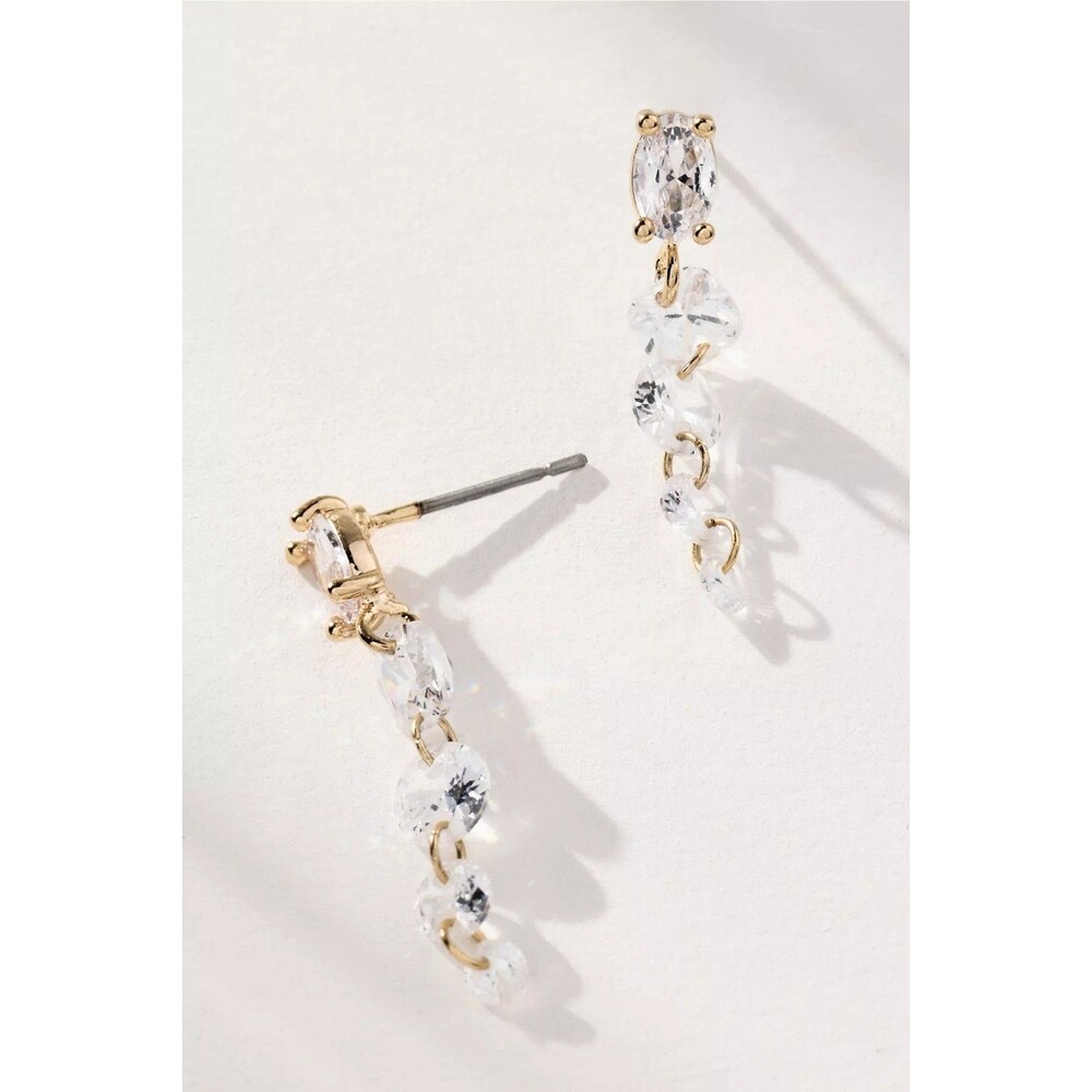 Anthropologie Crystal Drop Earrings 14K Gold Plated CZ